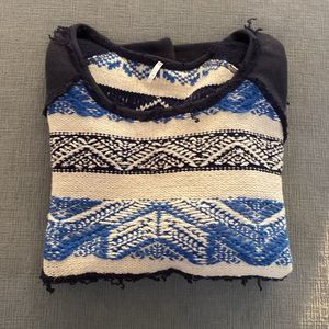 Free People Blue Aztec Scoop Neck Sweater Size Large